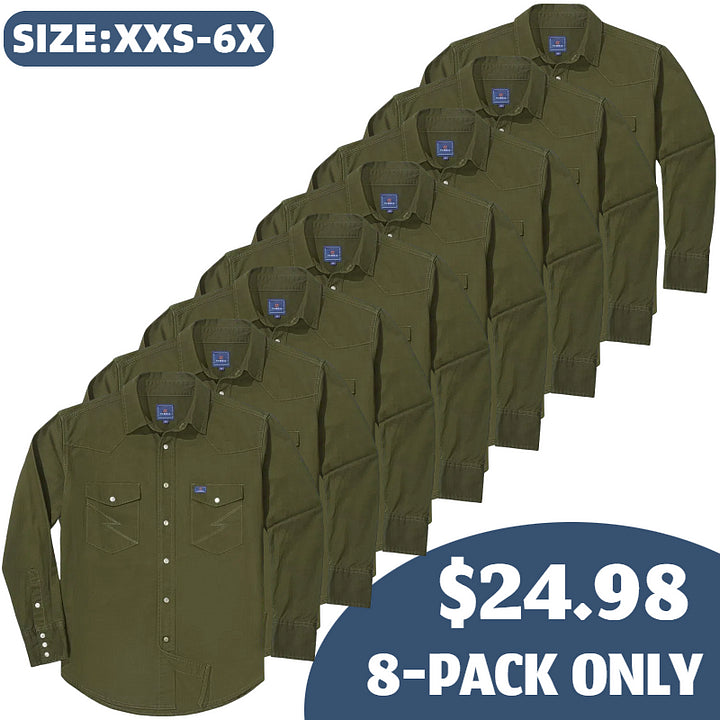 Men's Long Sleeve Stone-Washed and Pre-Washed Denim Work Shirt