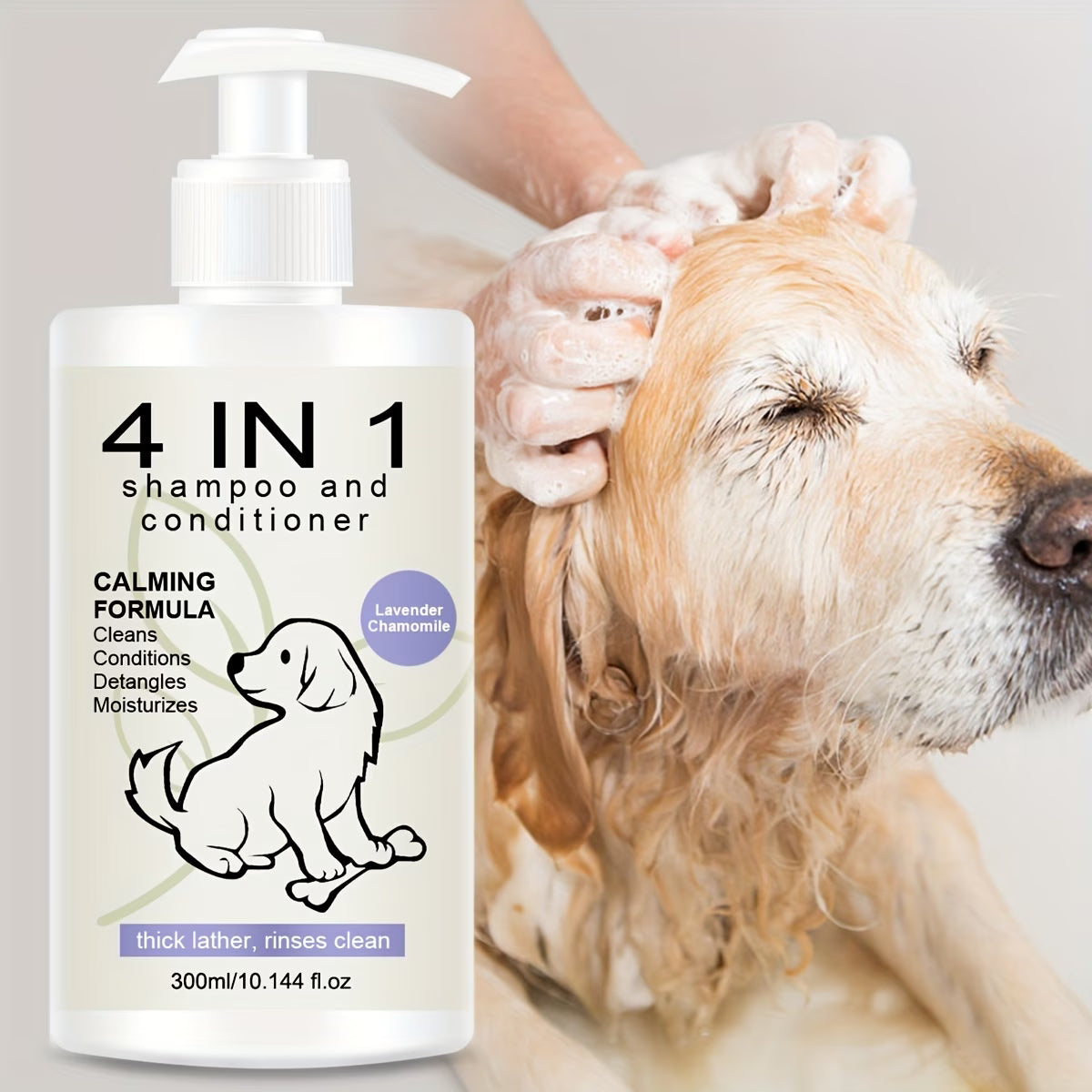 4-in-1 Pet Shampoo and Conditioner with Lavender & Chamomile - Deep Cleans & Nourishes