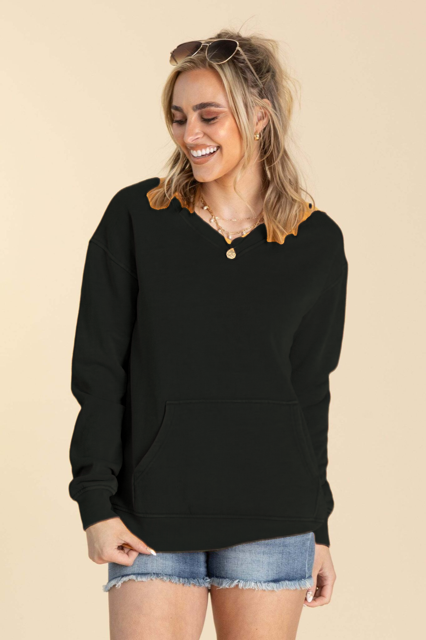 Pigment Dyed Cozy Campfire V-Neck Sweatshirt