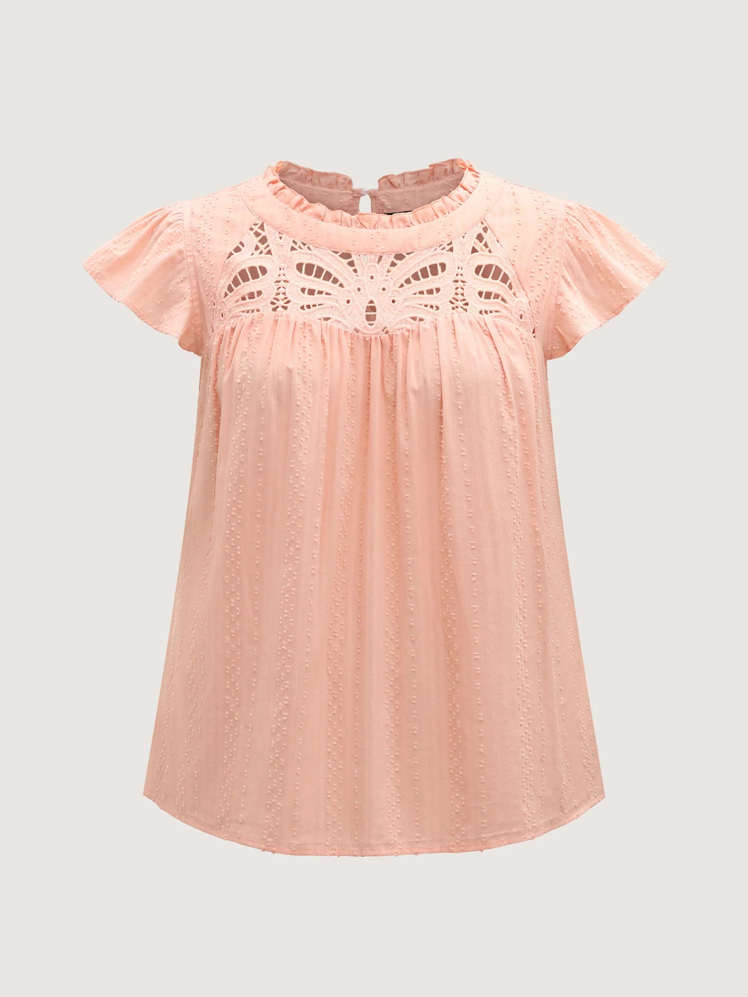 Cotton Cut-Out Lace Ruffled Neck Blouse