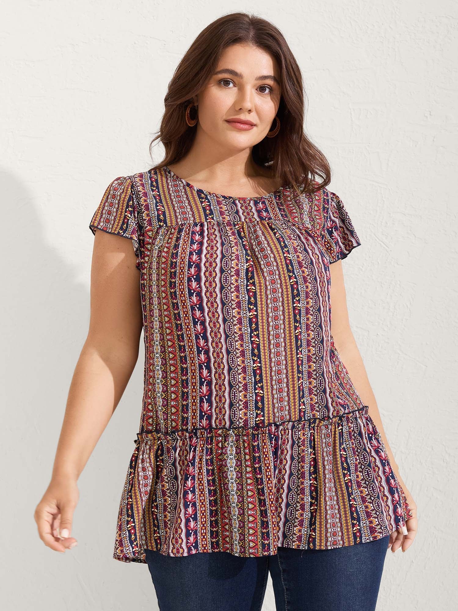 Boho Stripes Tiered Ruffle Blouse