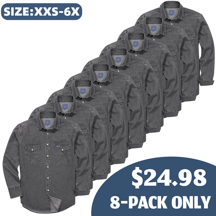 Men's Long Sleeve Stone-Washed and Pre-Washed Denim Work Shirt