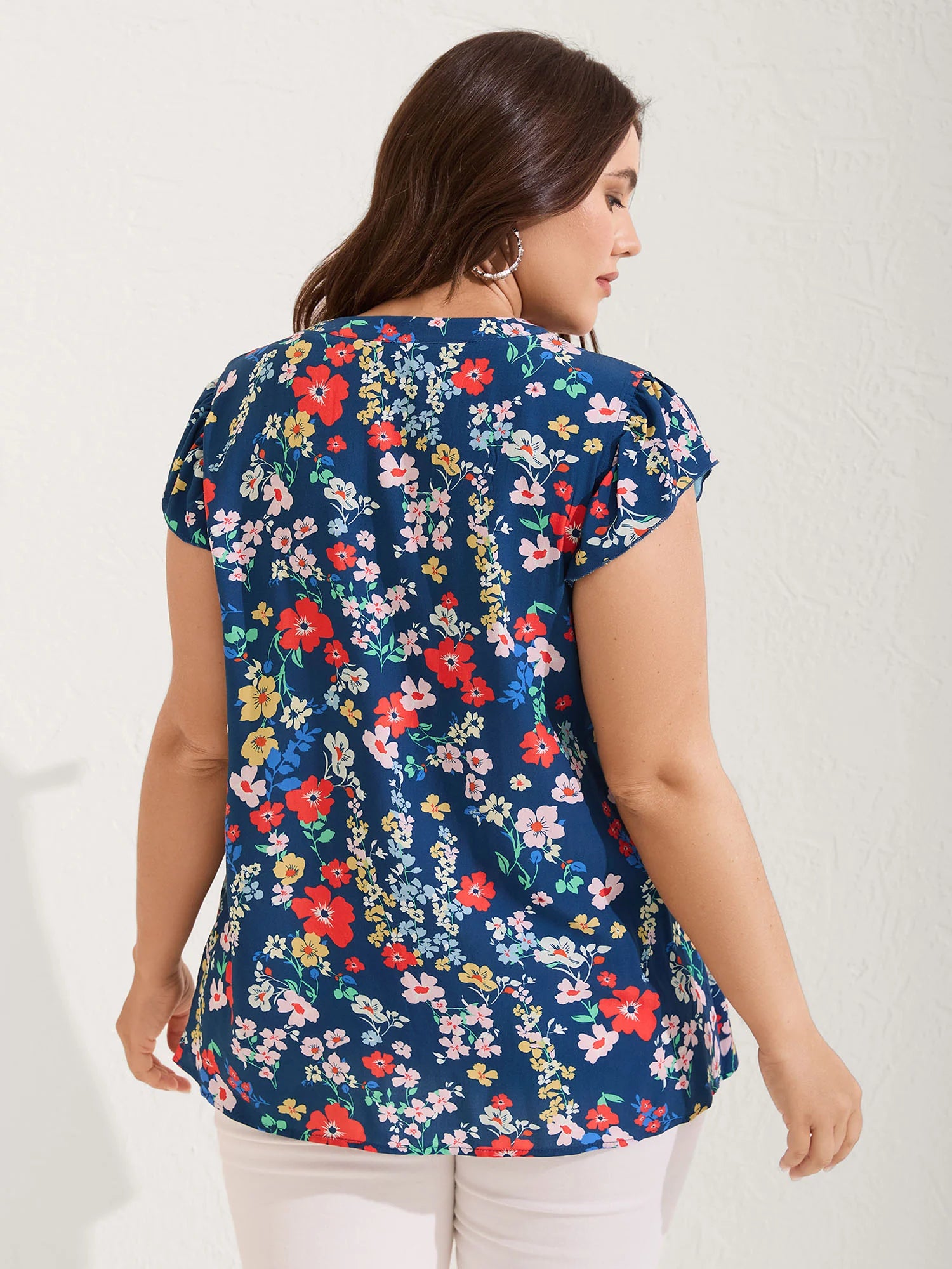 Rayon Playful Floral Shirred Blouse