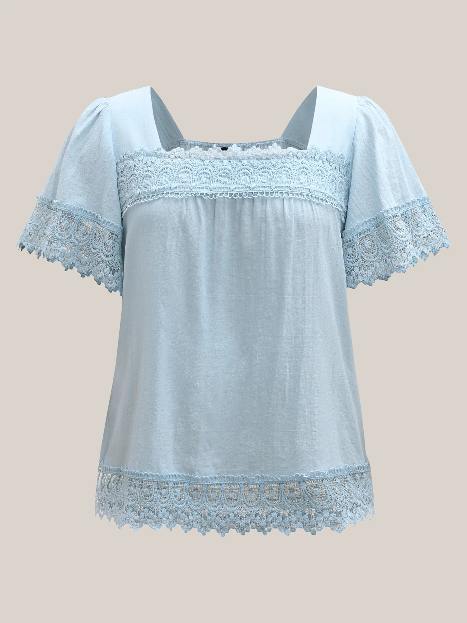 Lace Trim Spliced Solid Blouse