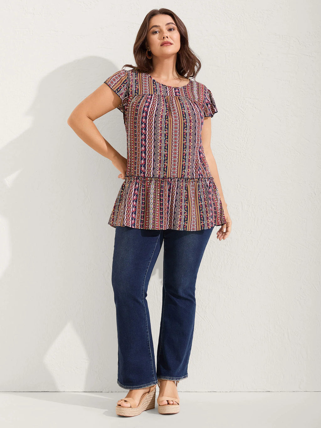 Boho Stripes Tiered Ruffle Blouse