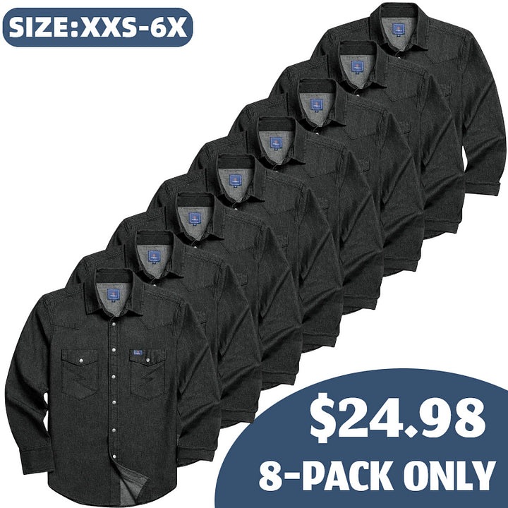 Men's Long Sleeve Stone-Washed and Pre-Washed Denim Work Shirt