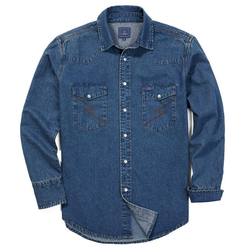 Men's Long Sleeve Stone-Washed and Pre-Washed Denim Work Shirt