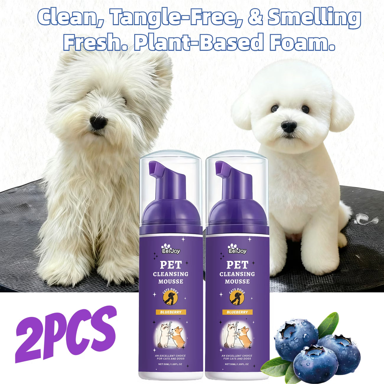 Dog No-Rinse Dry Cleaning Mousse for Long-Haired Dogs, Anti-Tangle Essence