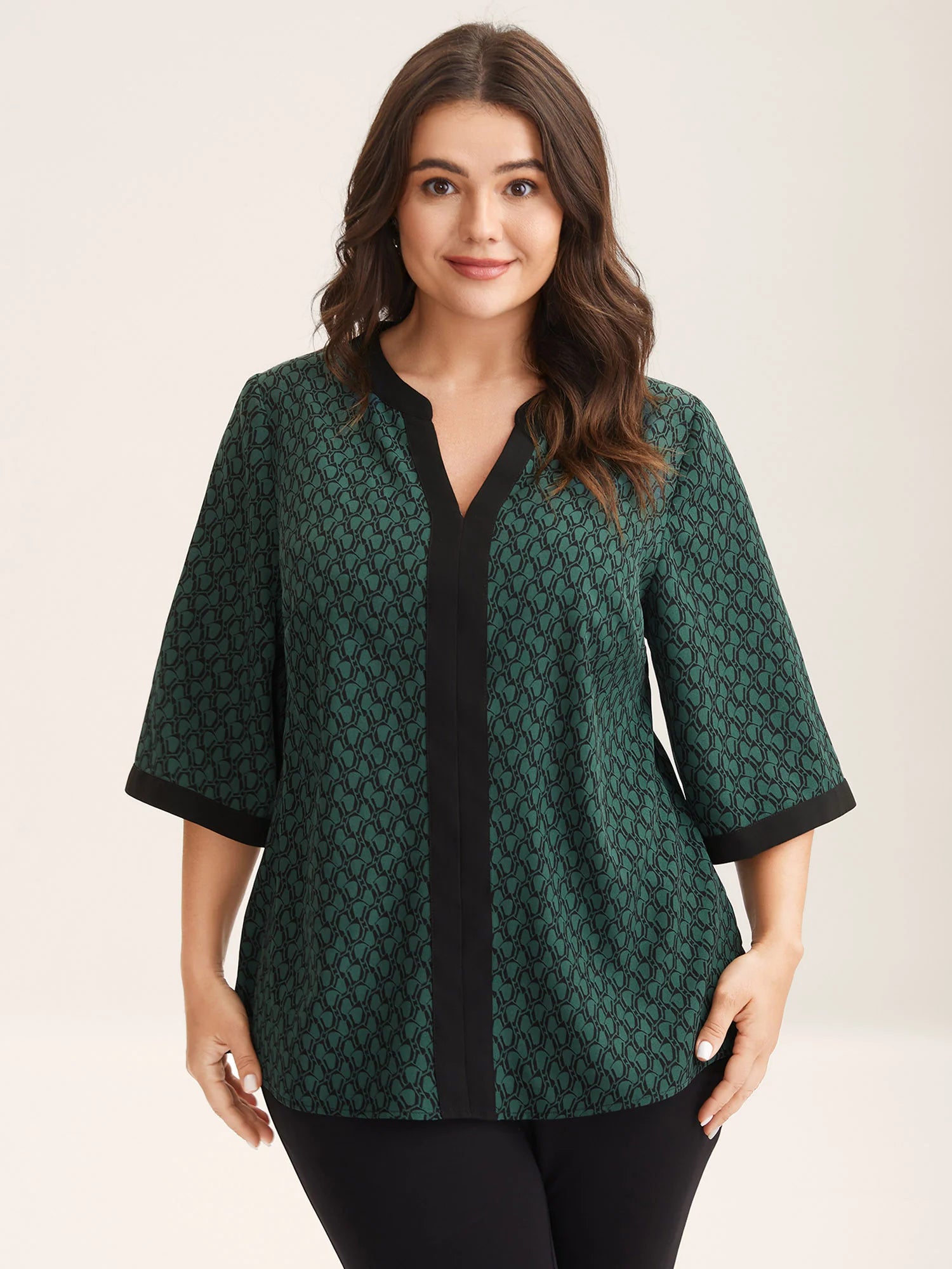 Geometric Print Color Contrast Blouse