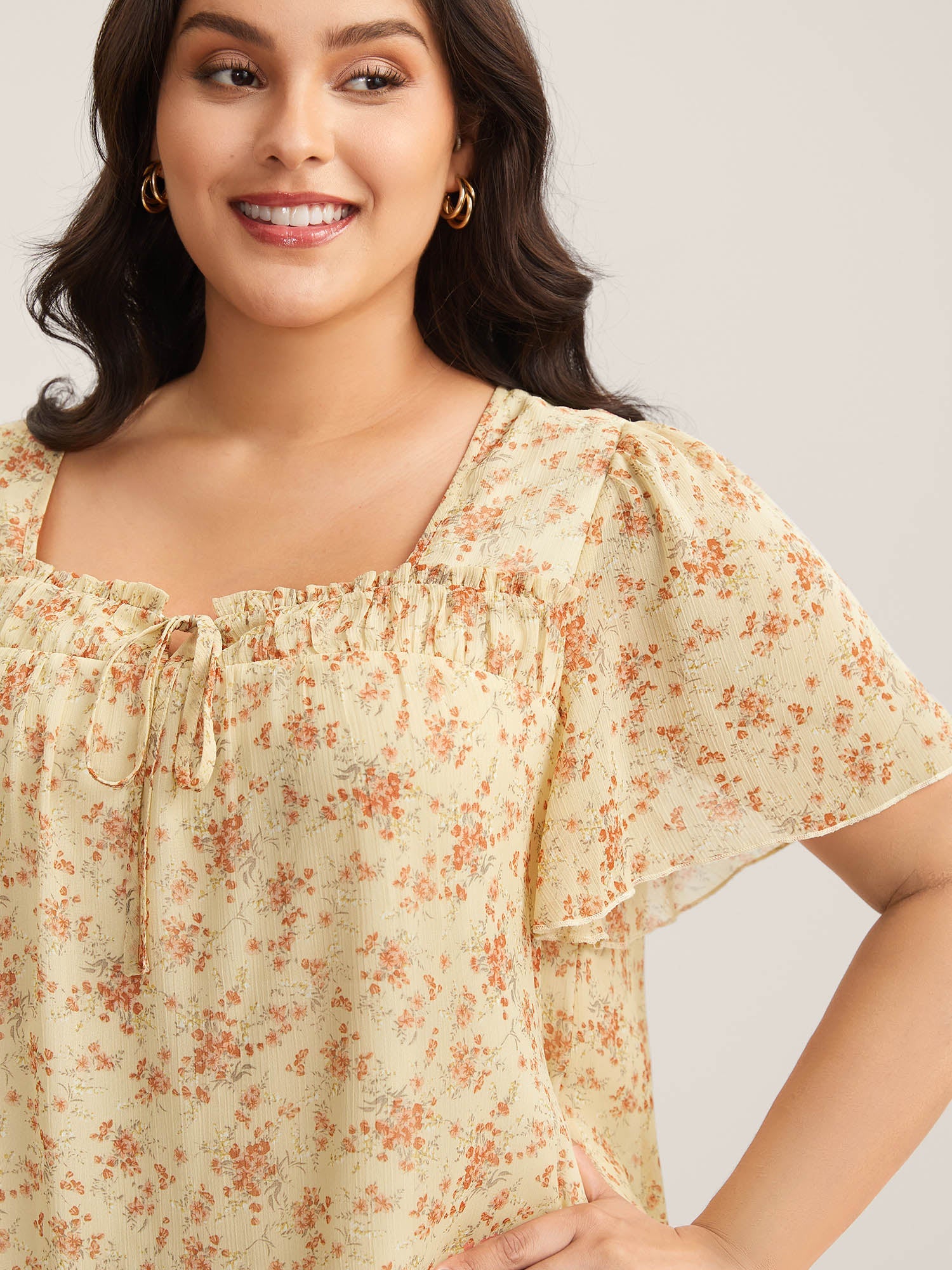 Chiffon Floral Print Neck Tie Blouse