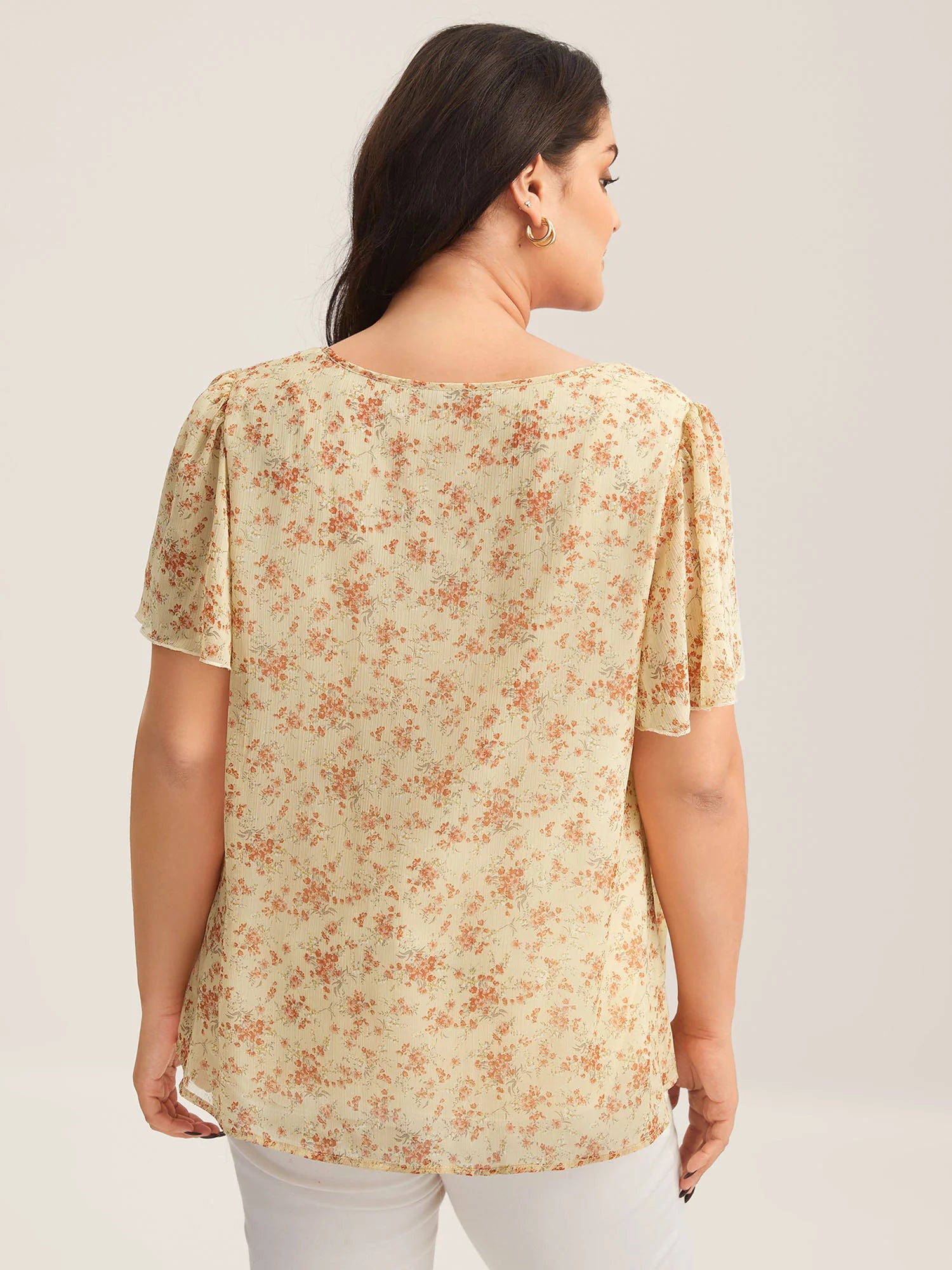 Chiffon Floral Print Neck Tie Blouse