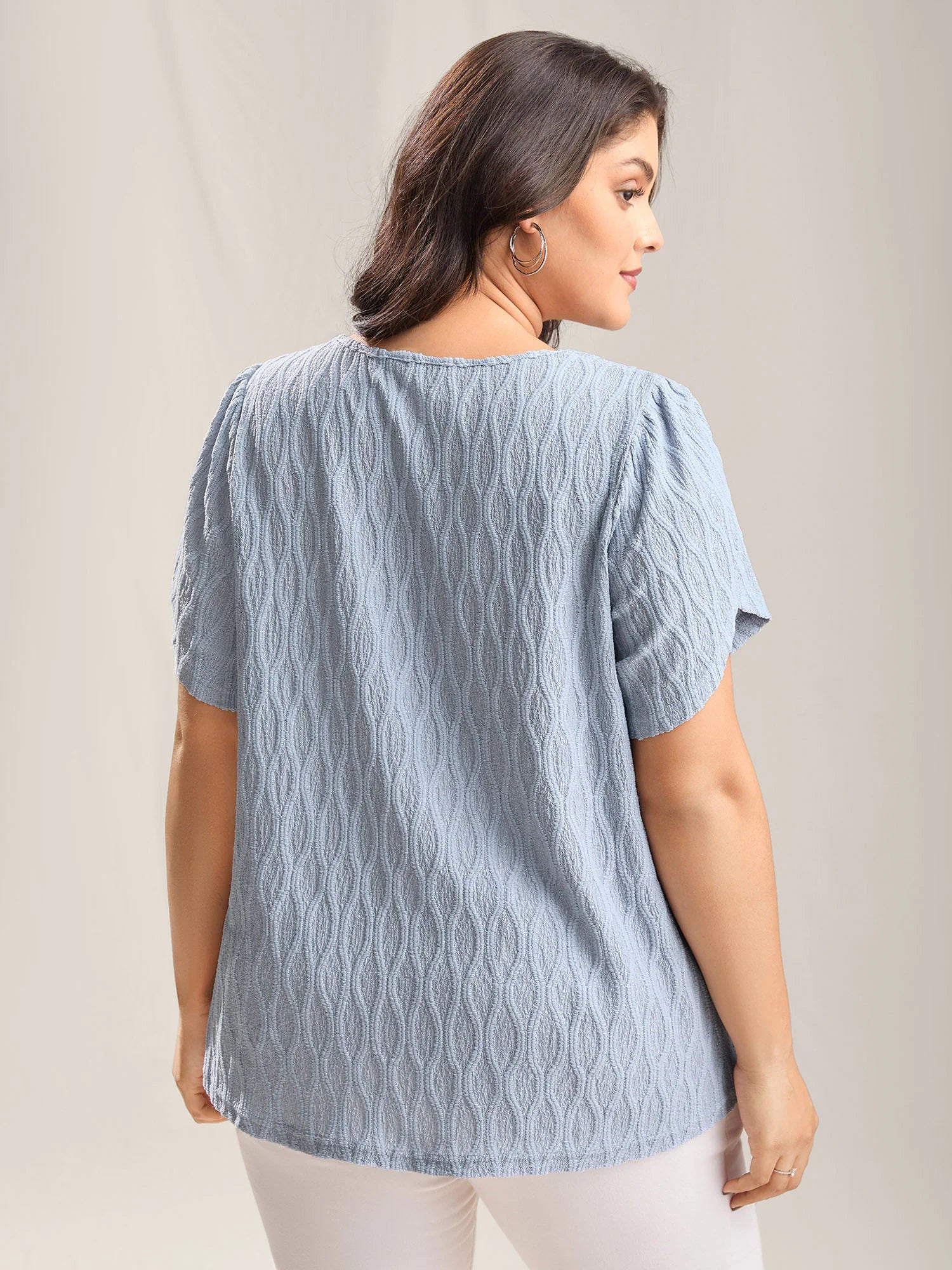 Asymmetrical Collar Textured Plain Blouse