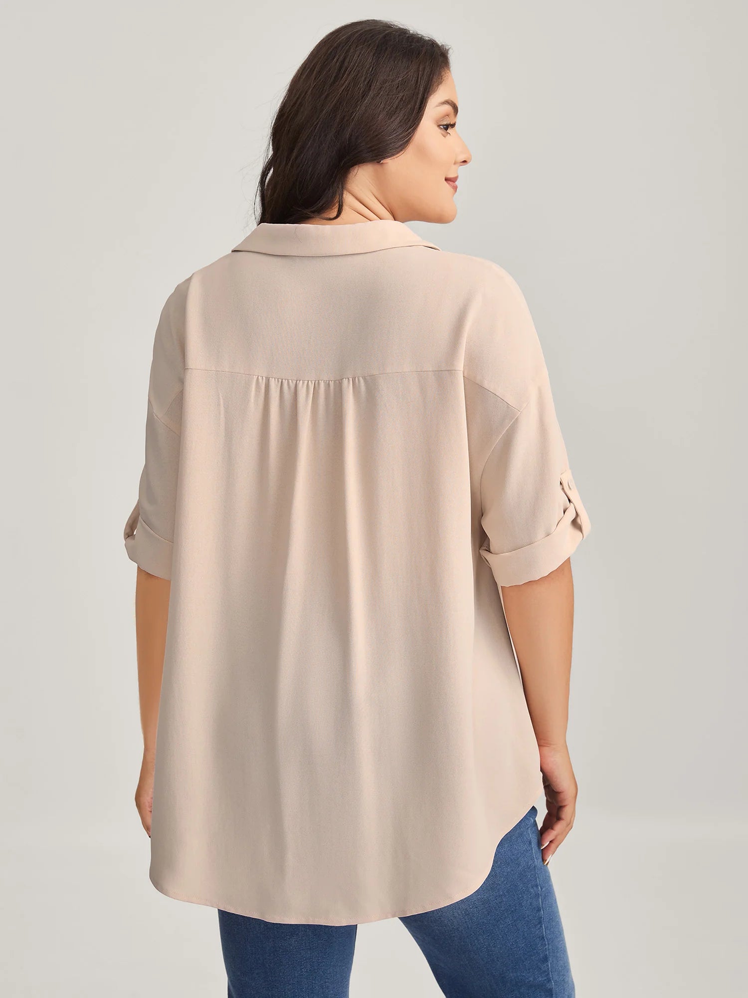 Toothpick Pleats Tab Sleeve Long Blouse