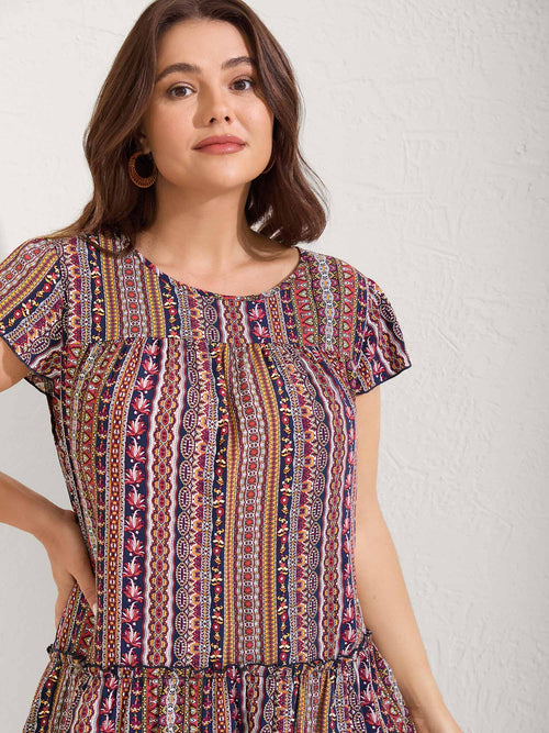 Boho Stripes Tiered Ruffle Blouse