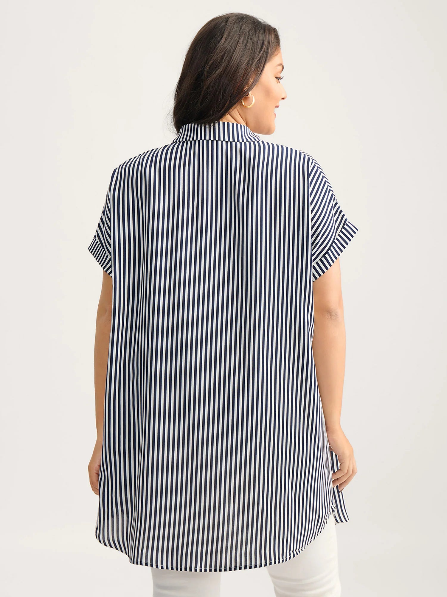 Striped Button-Front Tunic Blouse