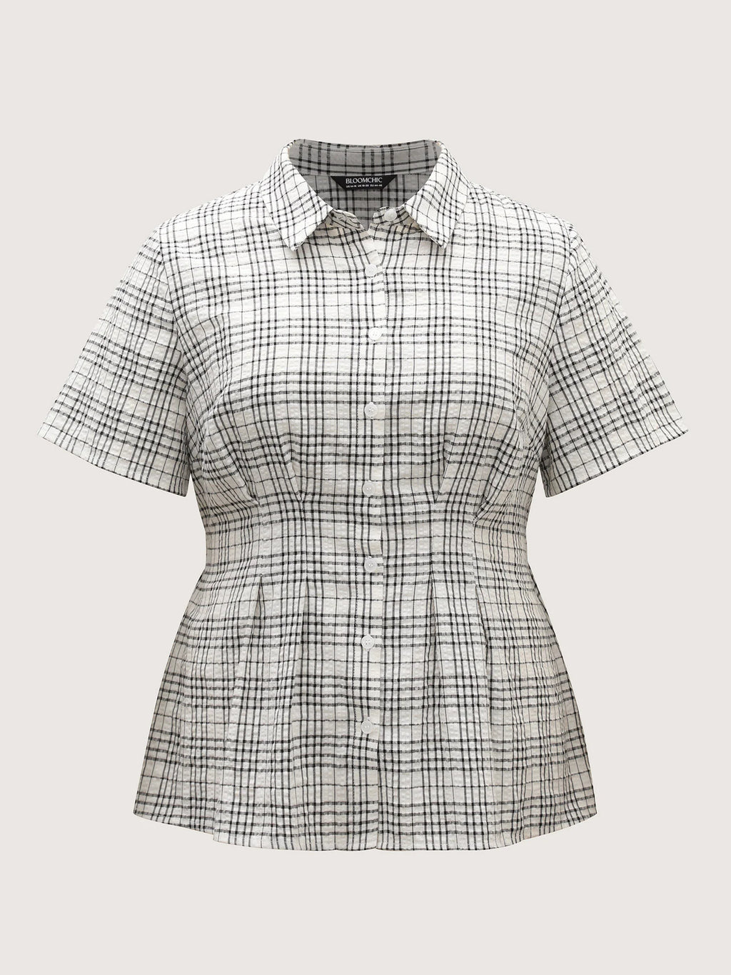 Cotton Plaid Sculpted Button Placket Blouse