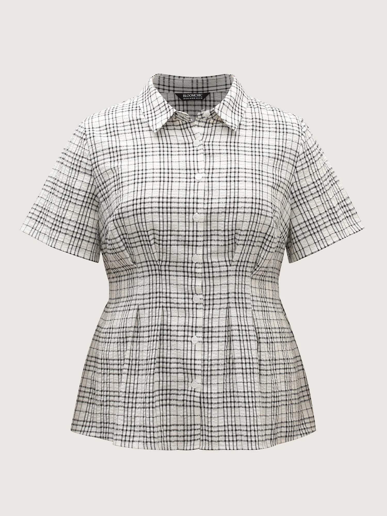 Cotton Plaid Sculpted Button Placket Blouse