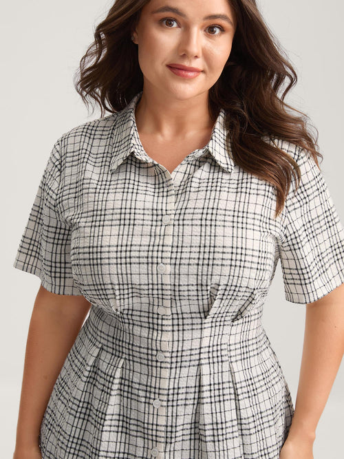 Cotton Plaid Sculpted Button Placket Blouse