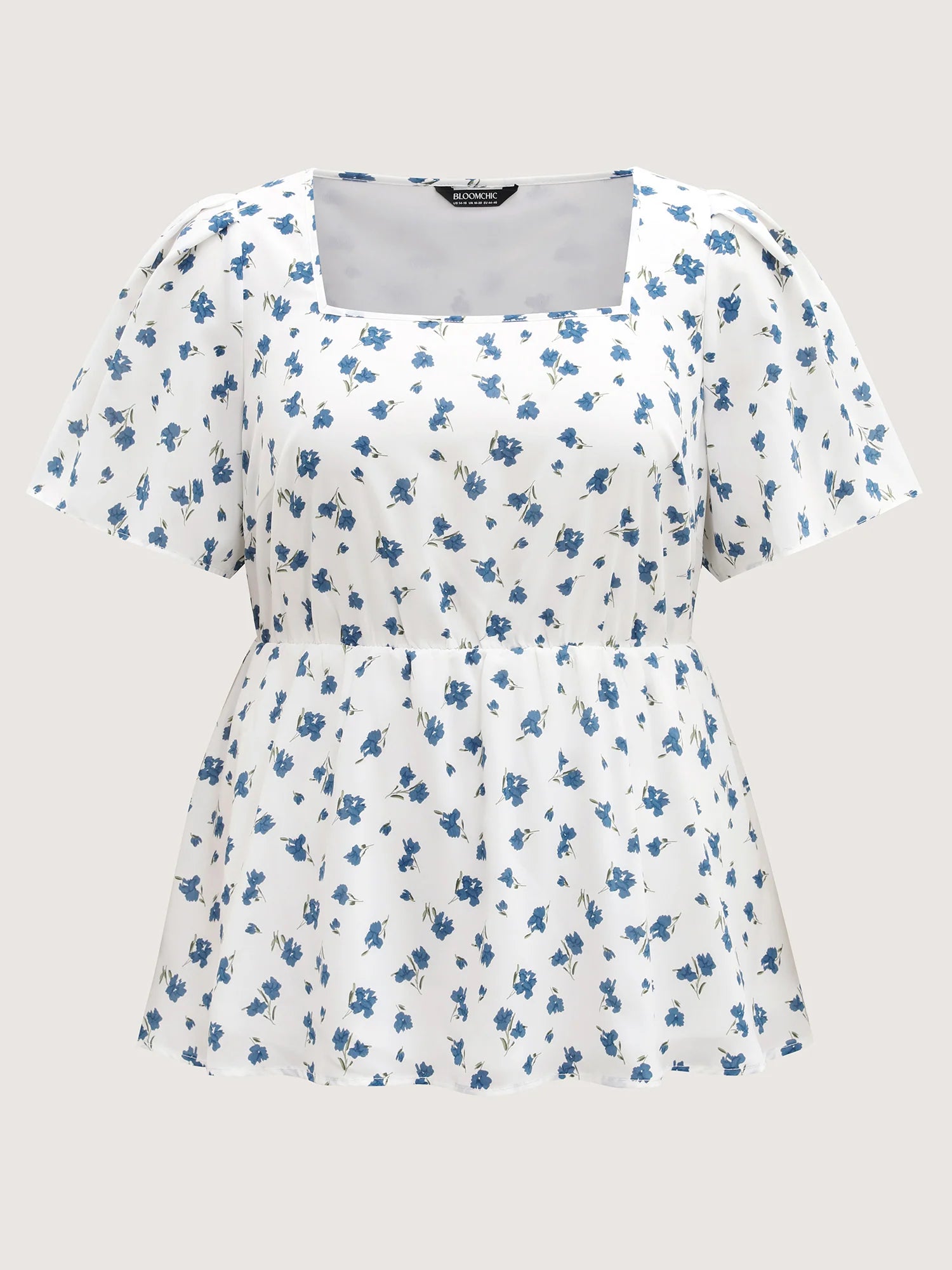 Delicate Floral Print Lotus Sleeve Blouse