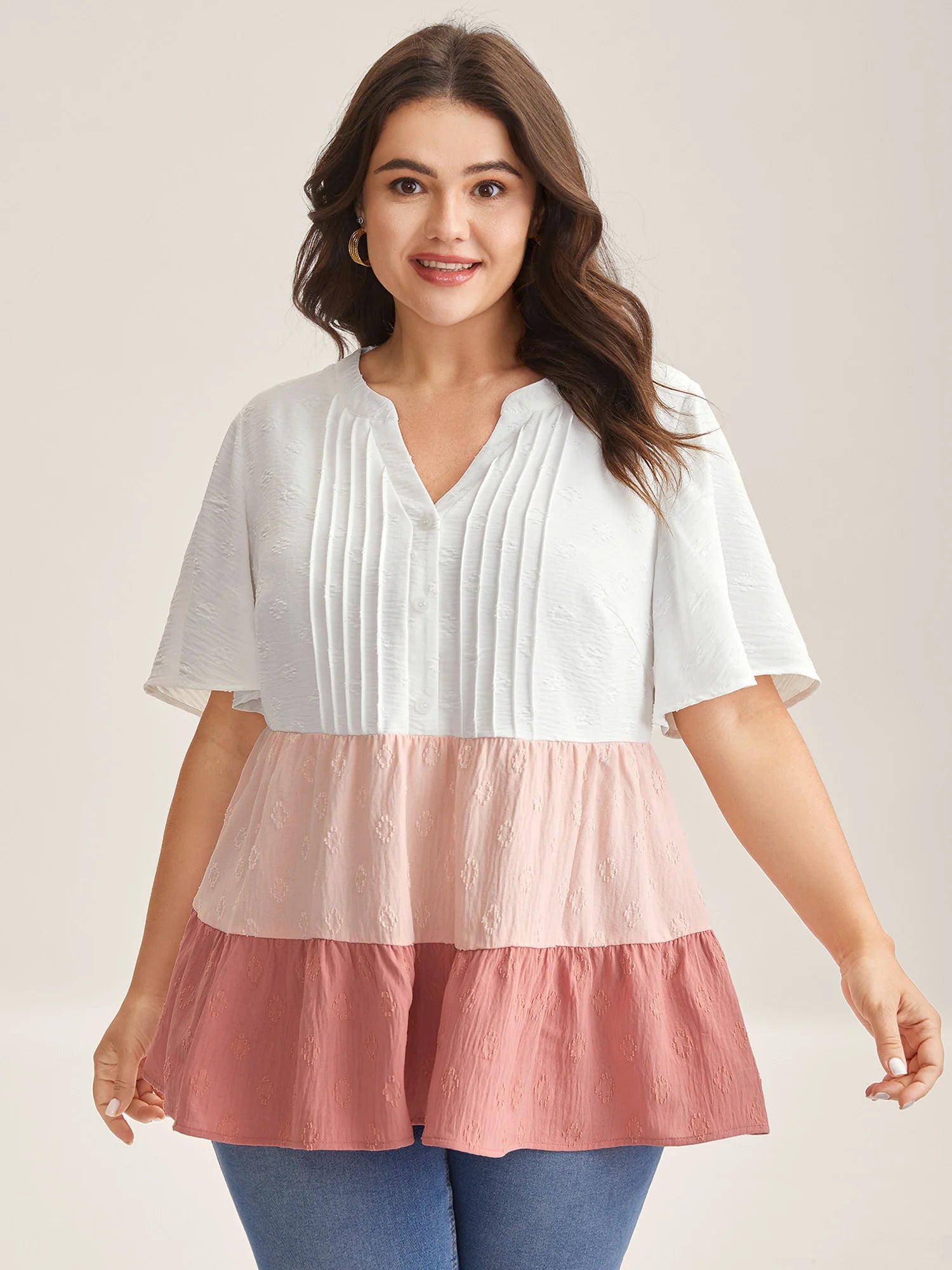 Toothpick Pleat Color Contrast Blouse