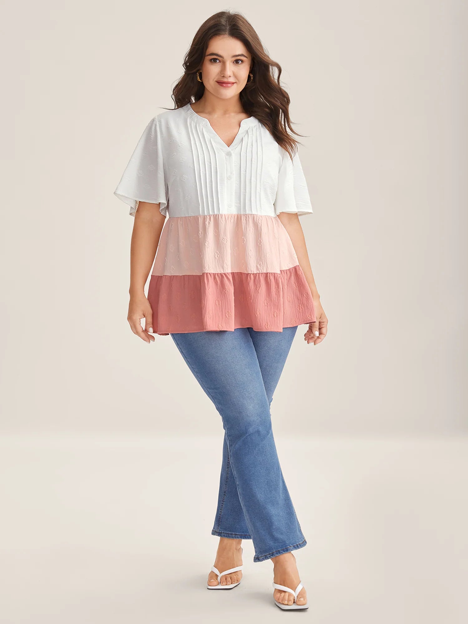 Toothpick Pleat Color Contrast Blouse