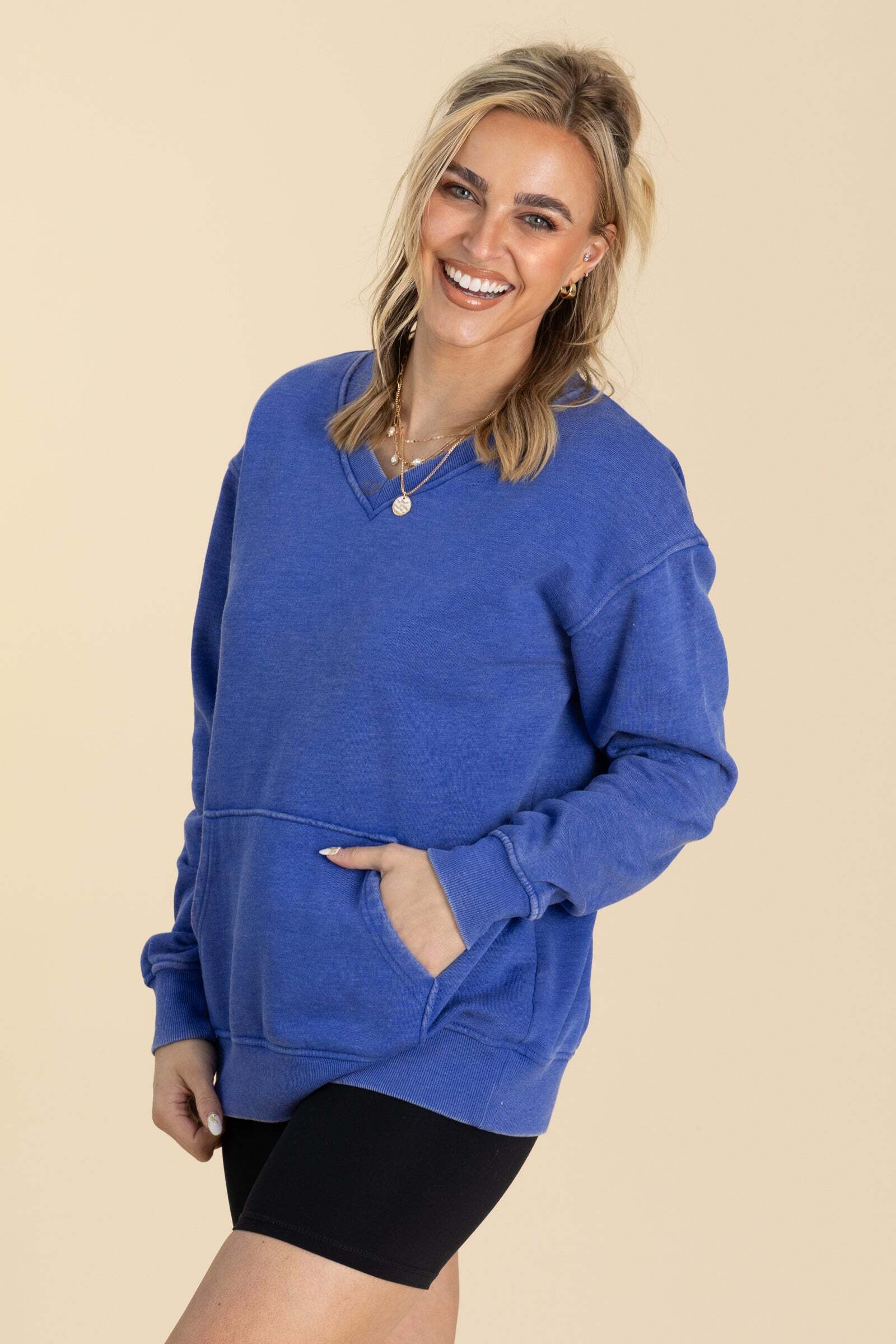 Pigment Dyed Cozy Campfire V-Neck Sweatshirt
