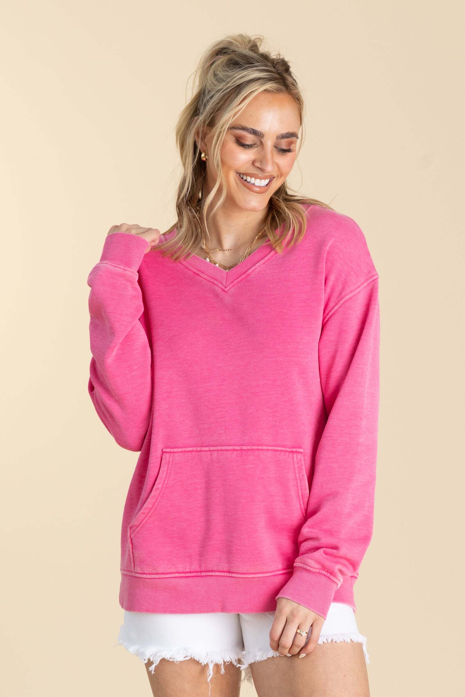 Pigment Dyed Cozy Campfire V-Neck Sweatshirt