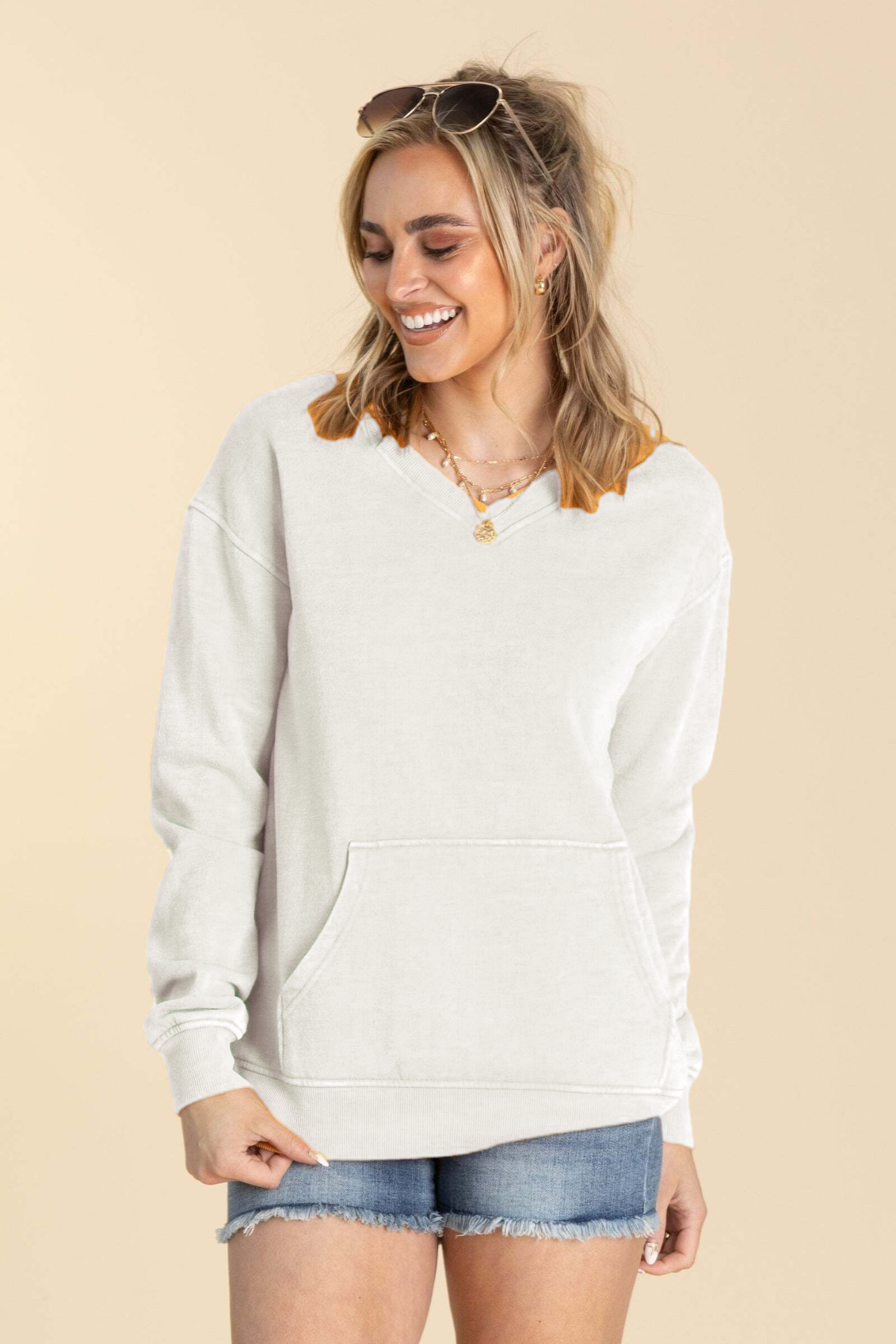 Pigment Dyed Cozy Campfire V-Neck Sweatshirt